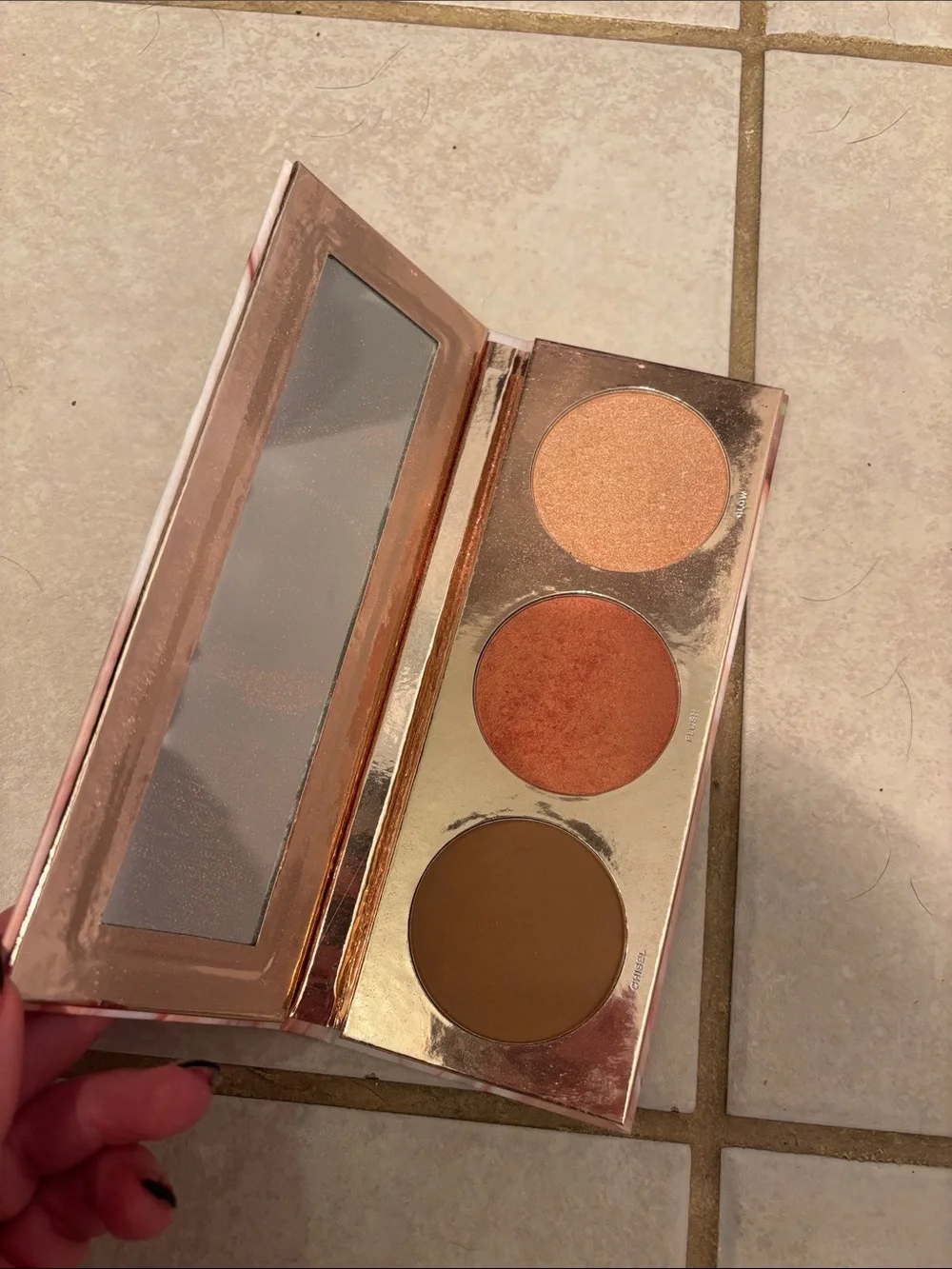 Marble-Print Rectangular Makeup Palette - Coral & Cream